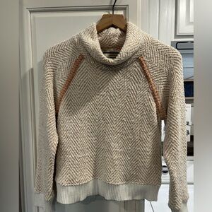 ANTHROPOLOGIE Saturday Sunday Womens Med Cowl Neck Sweater Textured Chevron Tan